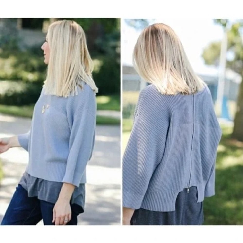 Cabi‎ Light Blue Fair Play Convertible Zip Sweater S #3522